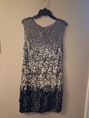 ADRIENNE PAPELL STERLING OMBRE SEQUIN DRESS SIZE 16
